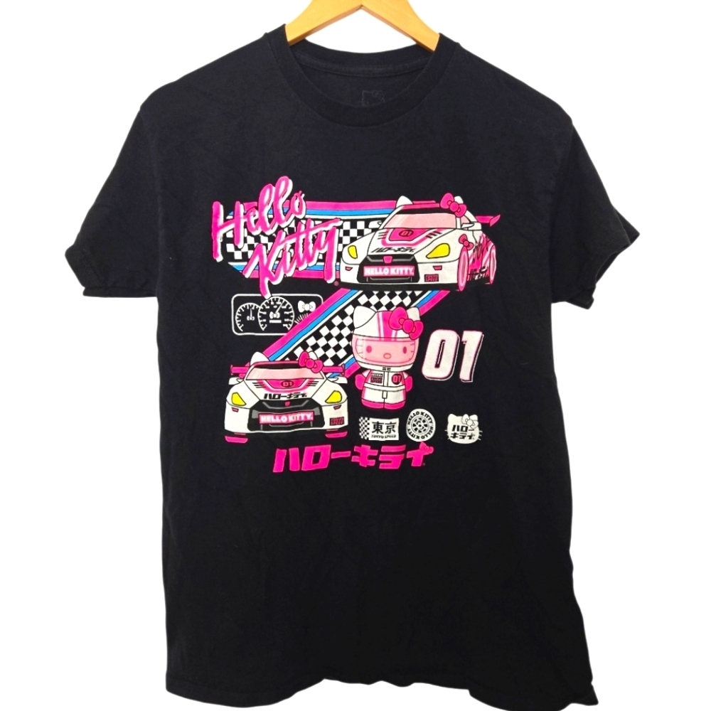Hello Kitty Racing Black and Pink T-Shirt Size Medium - Picture 1 of 4